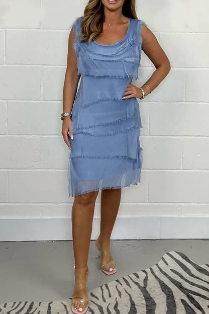Women’s Elegant Sleeveless Mini Wedding Guest Dress with Fringe