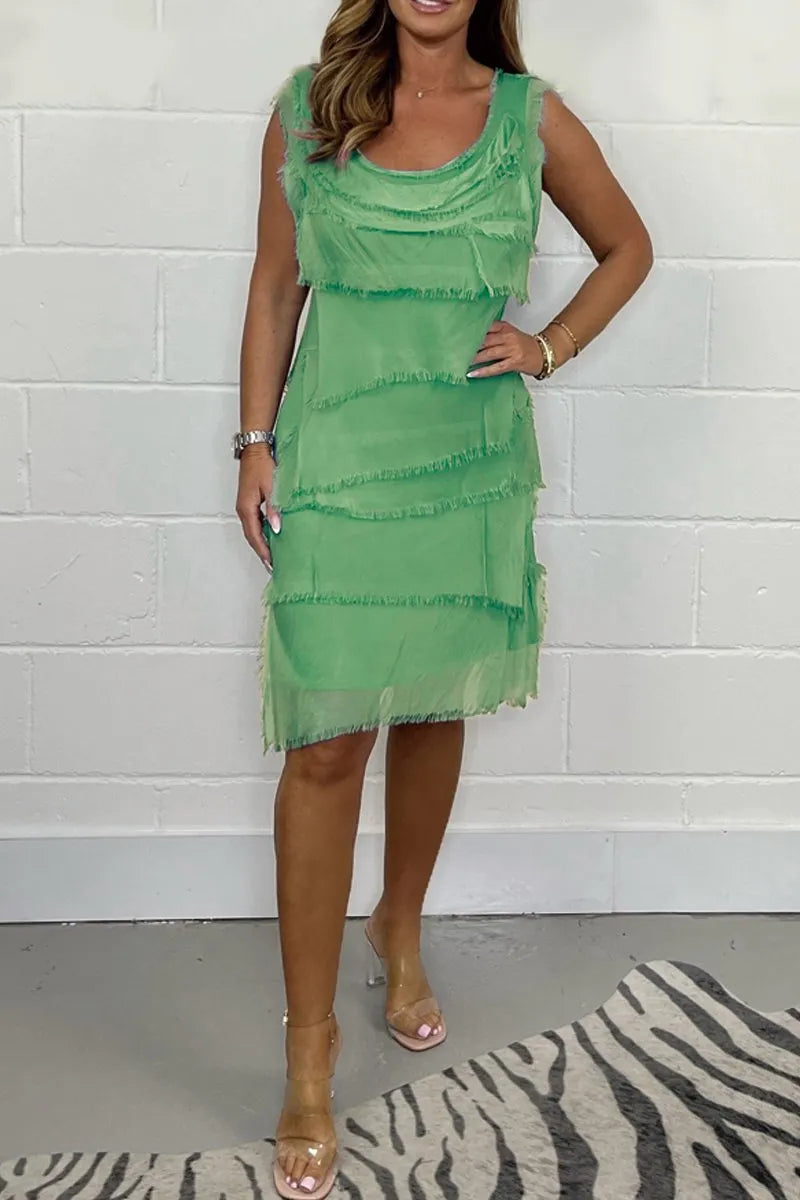 Women’s Elegant Sleeveless Mini Wedding Guest Dress with Fringe