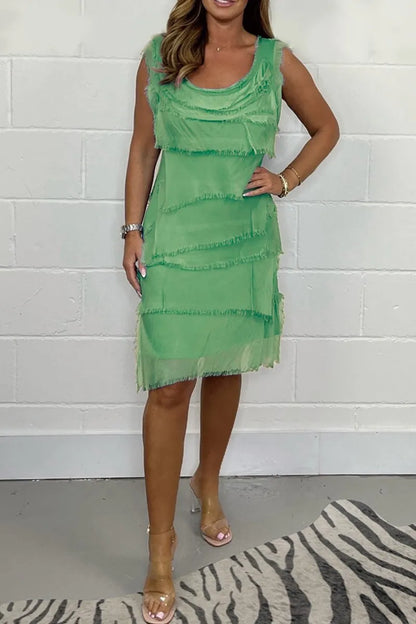 Women’s Elegant Sleeveless Mini Wedding Guest Dress with Fringe