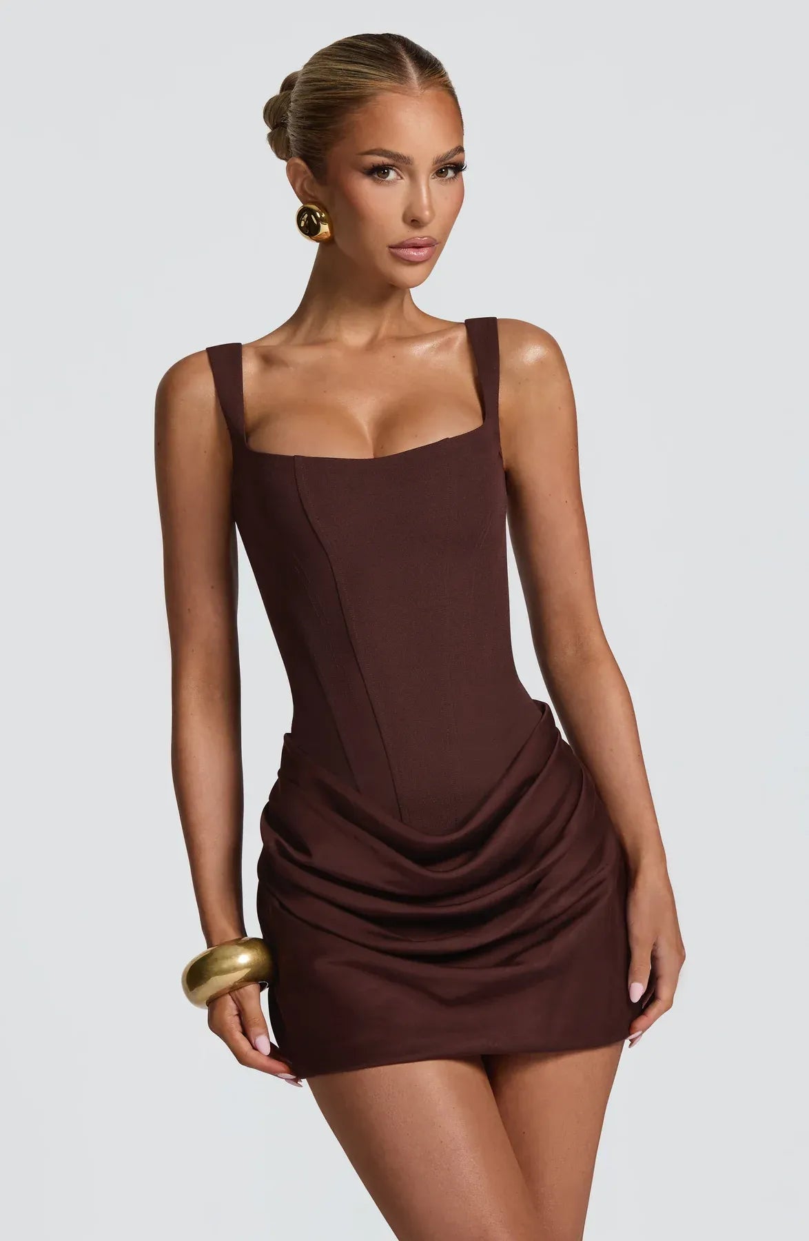 Women's Elegant Sleeveless Mini Wedding Guest Dress with Square Neck
