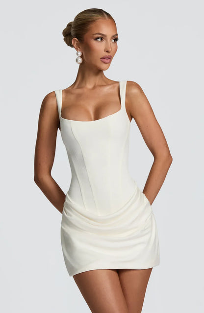 Women's Elegant Sleeveless Mini Wedding Guest Dress with Square Neck