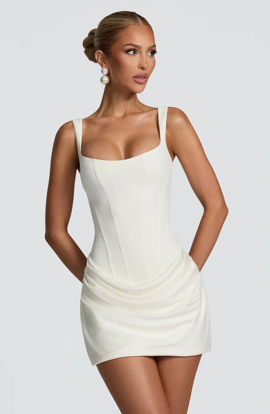 Women's Elegant Sleeveless Mini Wedding Guest Dress with Square Neck