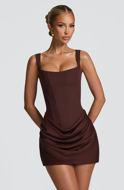 Women's Elegant Sleeveless Mini Wedding Guest Dress with Square Neck