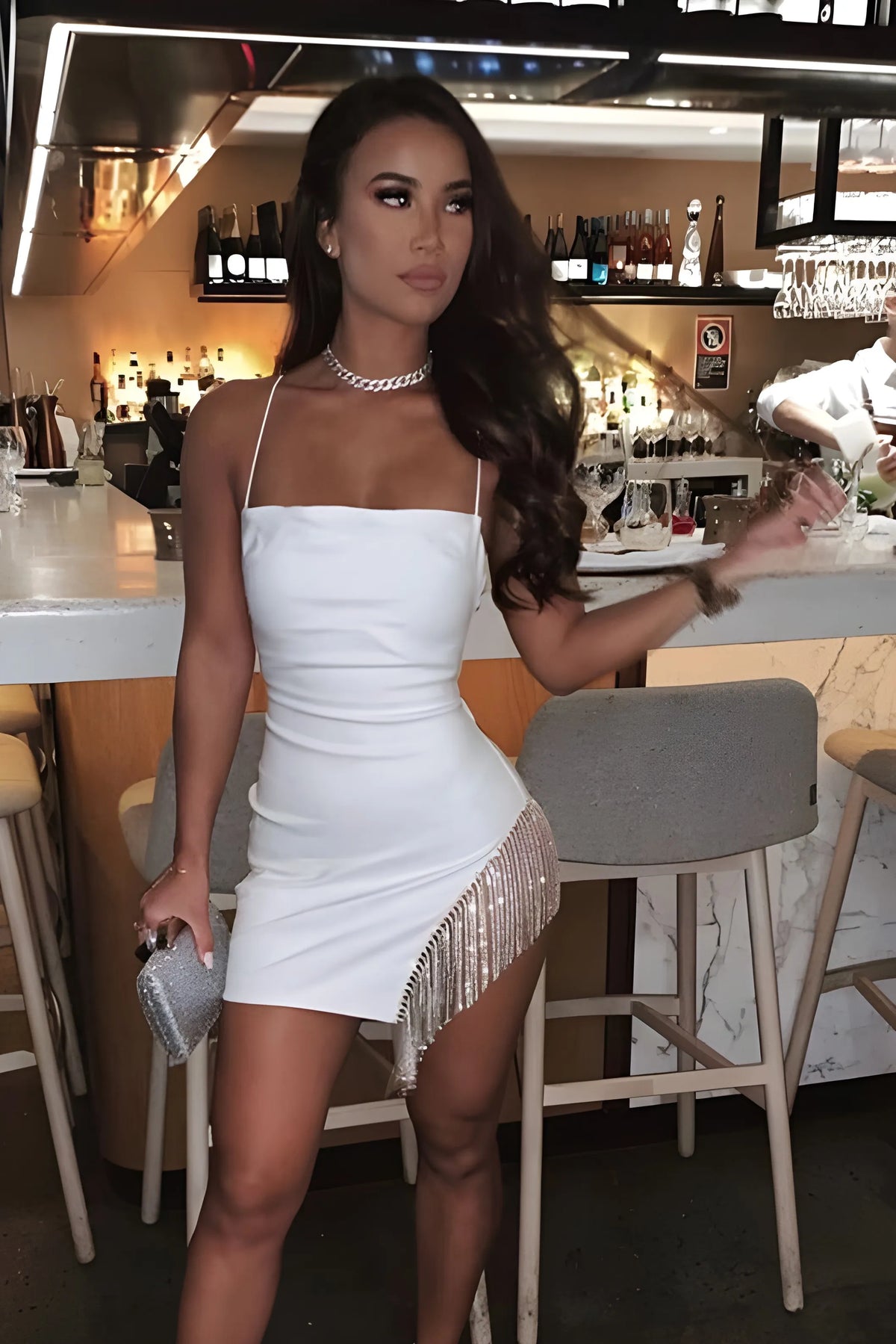 Women’s Elegant Spaghetti Straps Mini Cocktail Dress with Diamante