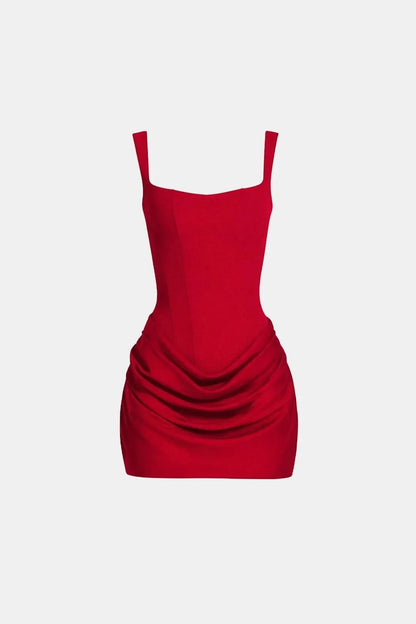 Women's Elegant Square Neck Mini Cocktail Dress with Ruched Detail