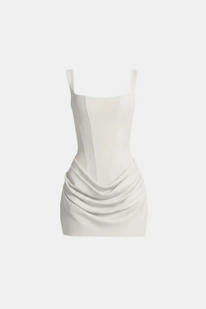 Women's Elegant Square Neck Mini Cocktail Dress with Ruched Detail