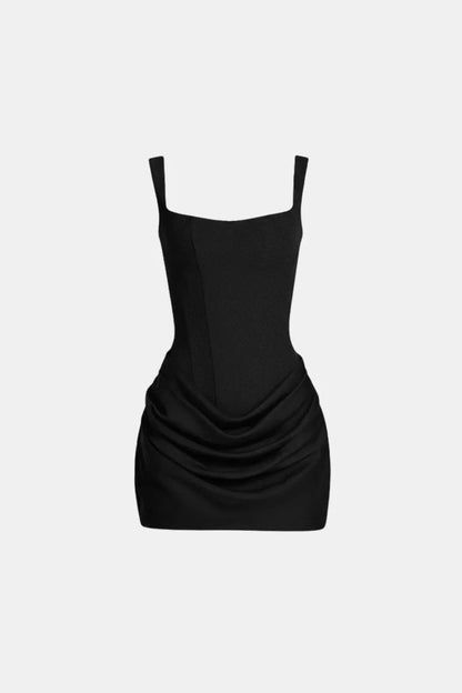 Women's Elegant Square Neck Mini Cocktail Dress with Ruched Detail