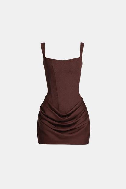 Women's Elegant Square Neck Mini Cocktail Dress with Ruched Detail