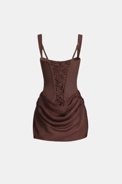 Women's Elegant Square Neck Mini Cocktail Dress with Ruched Detail