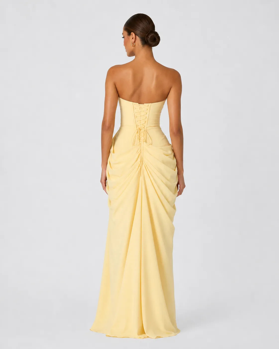 Women’s Elegant Strapless Maxi Wedding Guest Dress with Slit