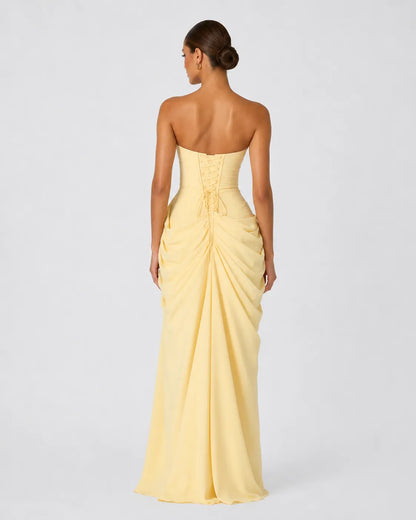 Women’s Elegant Strapless Maxi Wedding Guest Dress with Slit