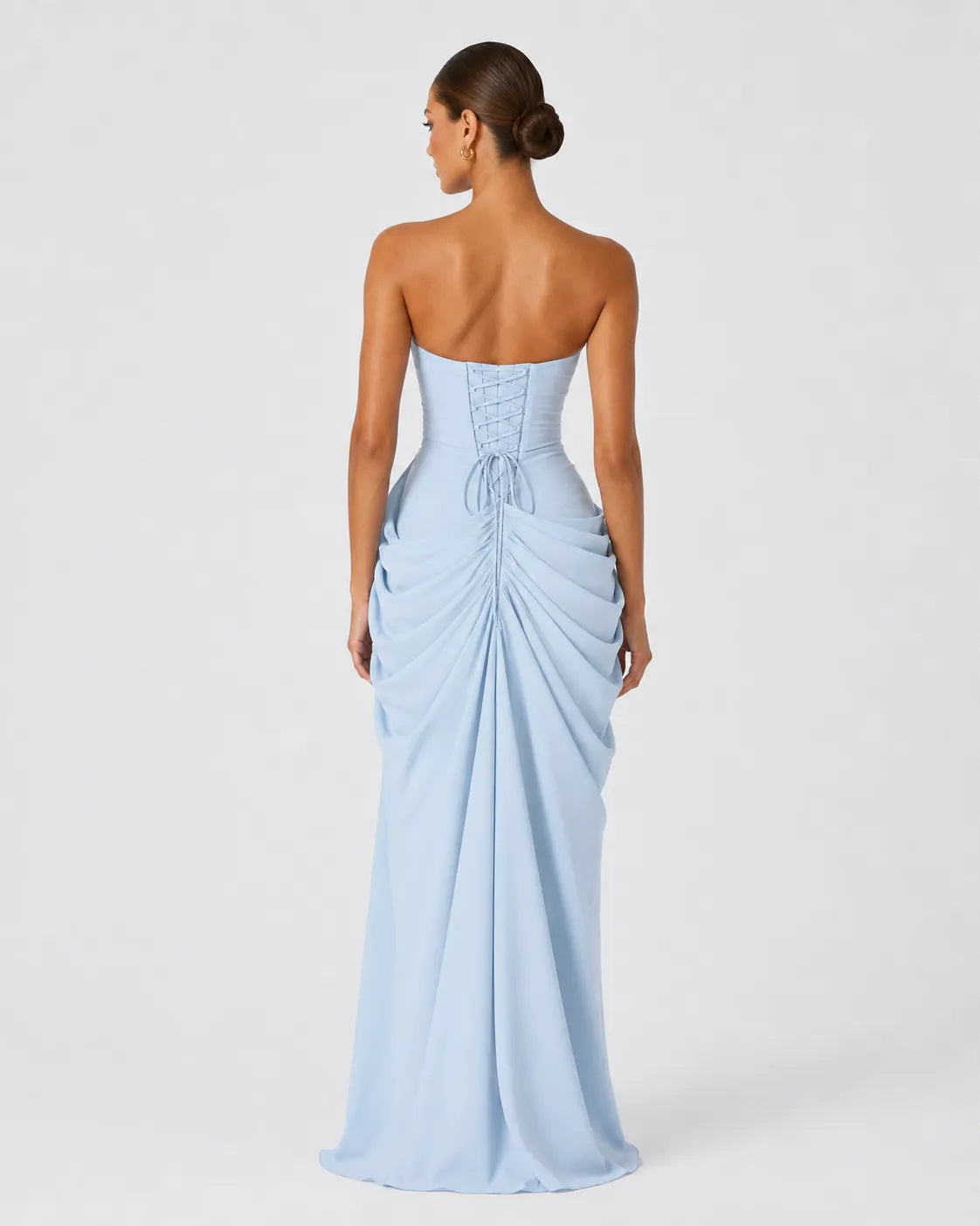 Women’s Elegant Strapless Maxi Wedding Guest Dress with Slit