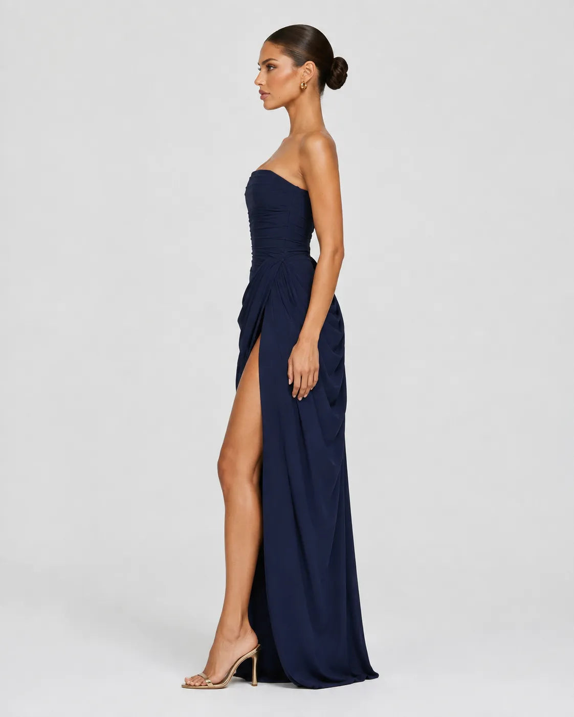 Women’s Elegant Strapless Maxi Wedding Guest Dress with Slit