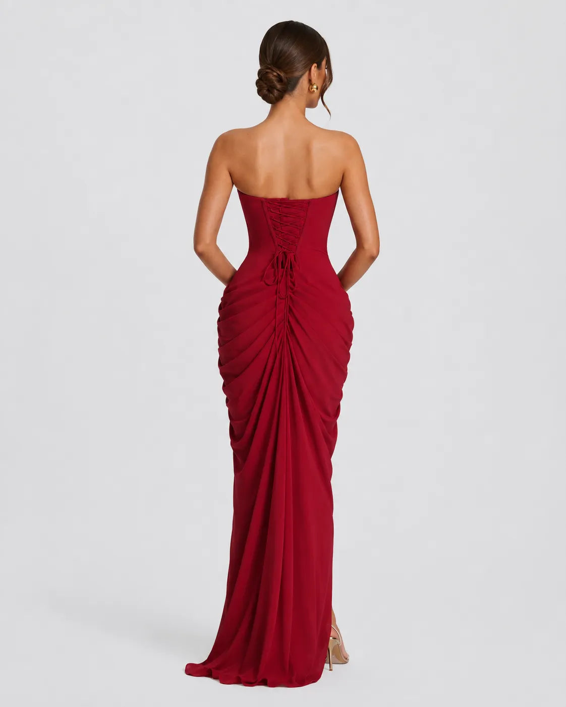 Women’s Elegant Strapless Maxi Wedding Guest Dress with Slit
