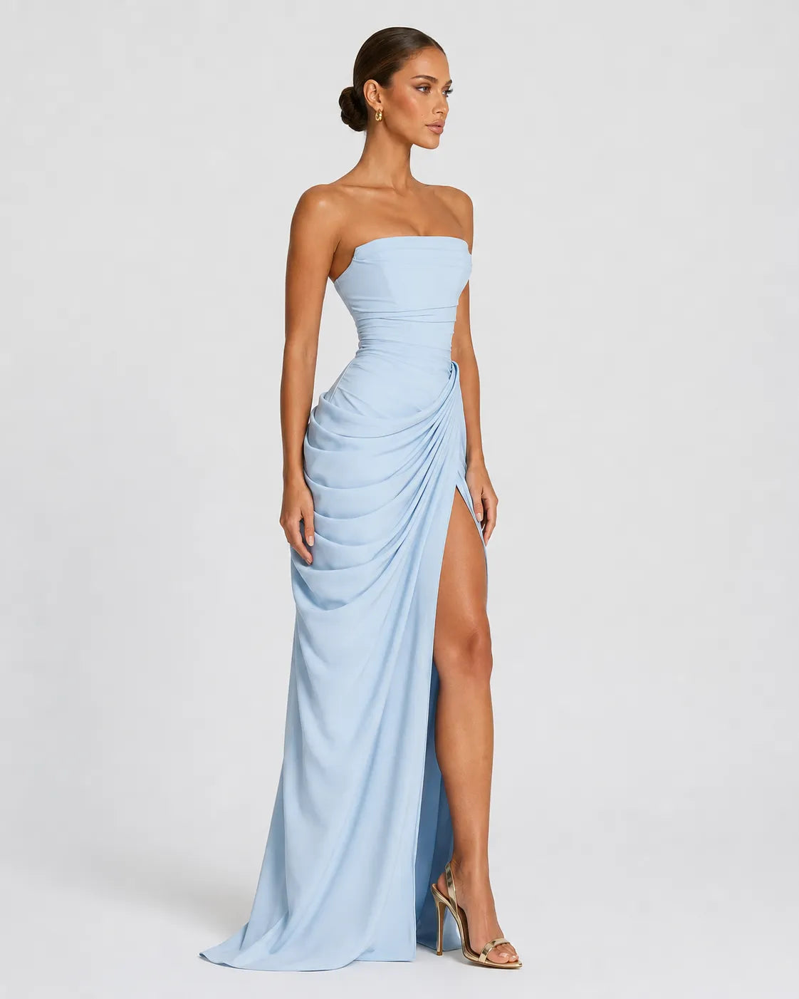 Women’s Elegant Strapless Maxi Wedding Guest Dress with Slit