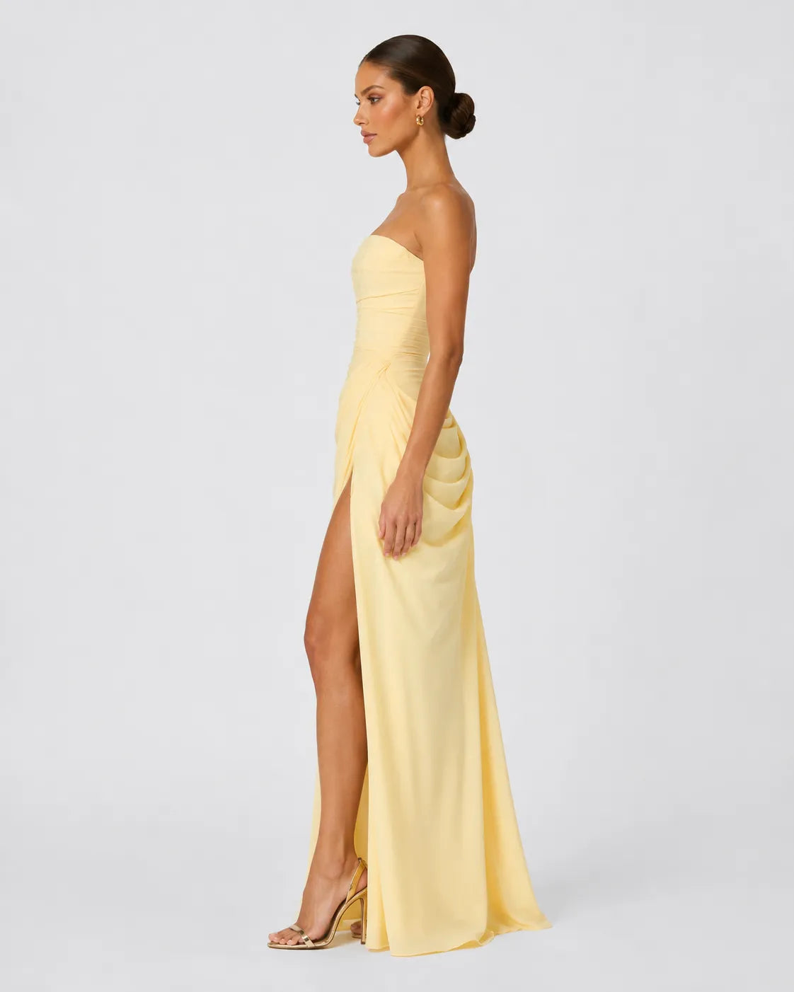 Women’s Elegant Strapless Maxi Wedding Guest Dress with Slit