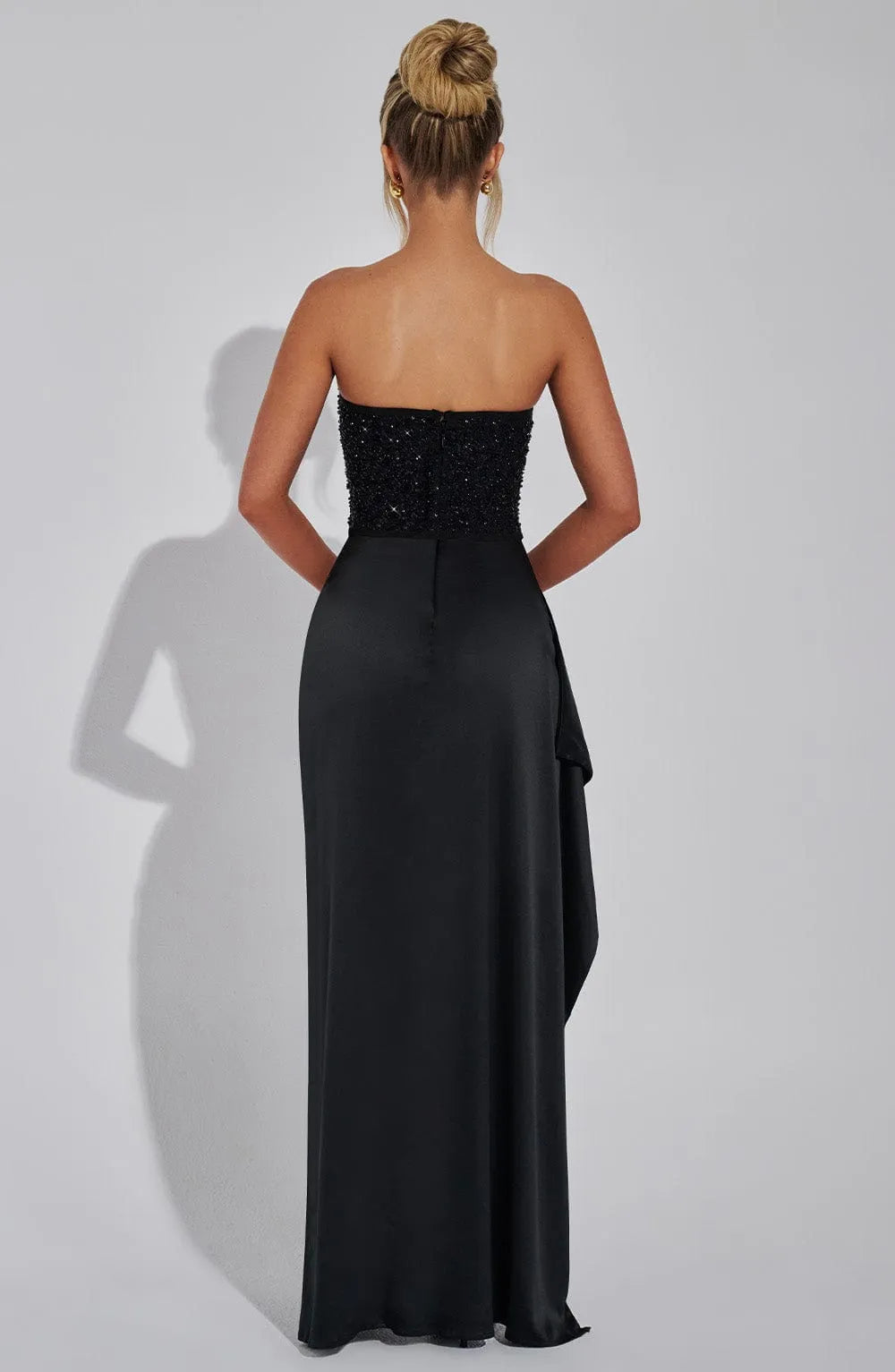 Women's Elegant Strapless Maxi Wedding Guest Dress with Slit