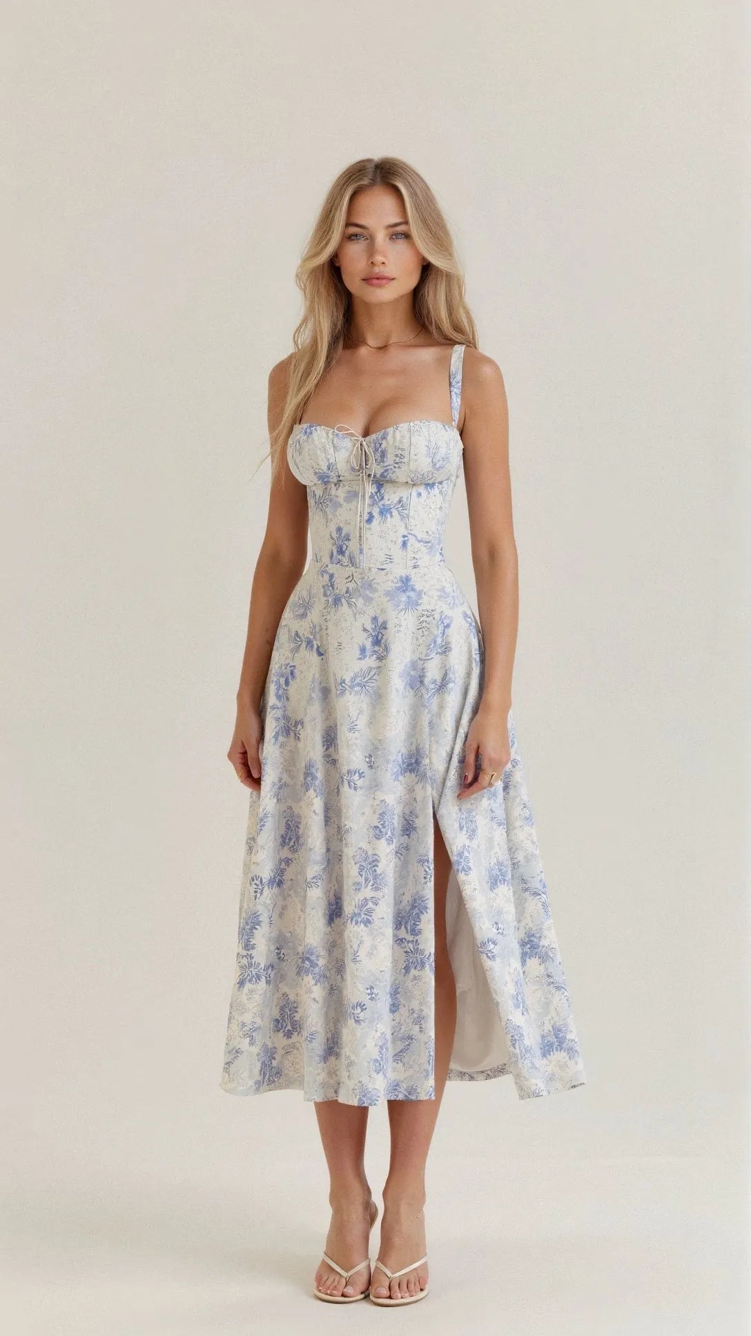 Women's Elegant Sweetheart Neckline Maxi Wedding Guest Dress with Slit