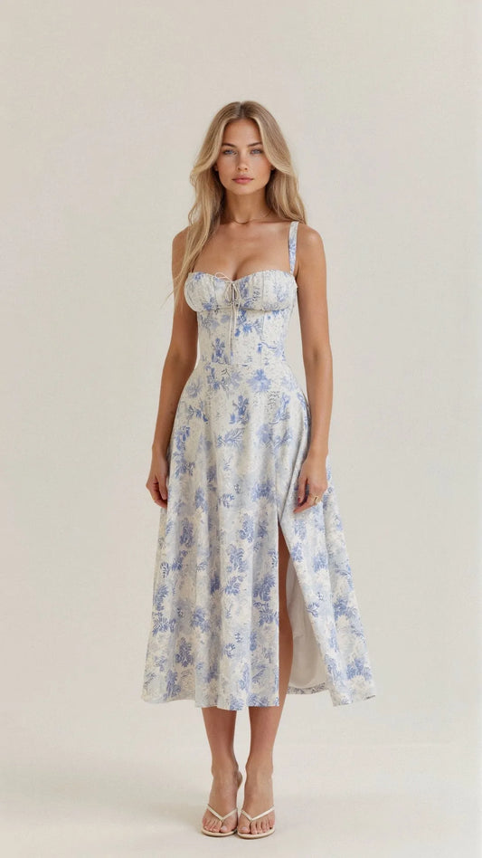 Women's Elegant Sweetheart Neckline Maxi Wedding Guest Dress with Slit