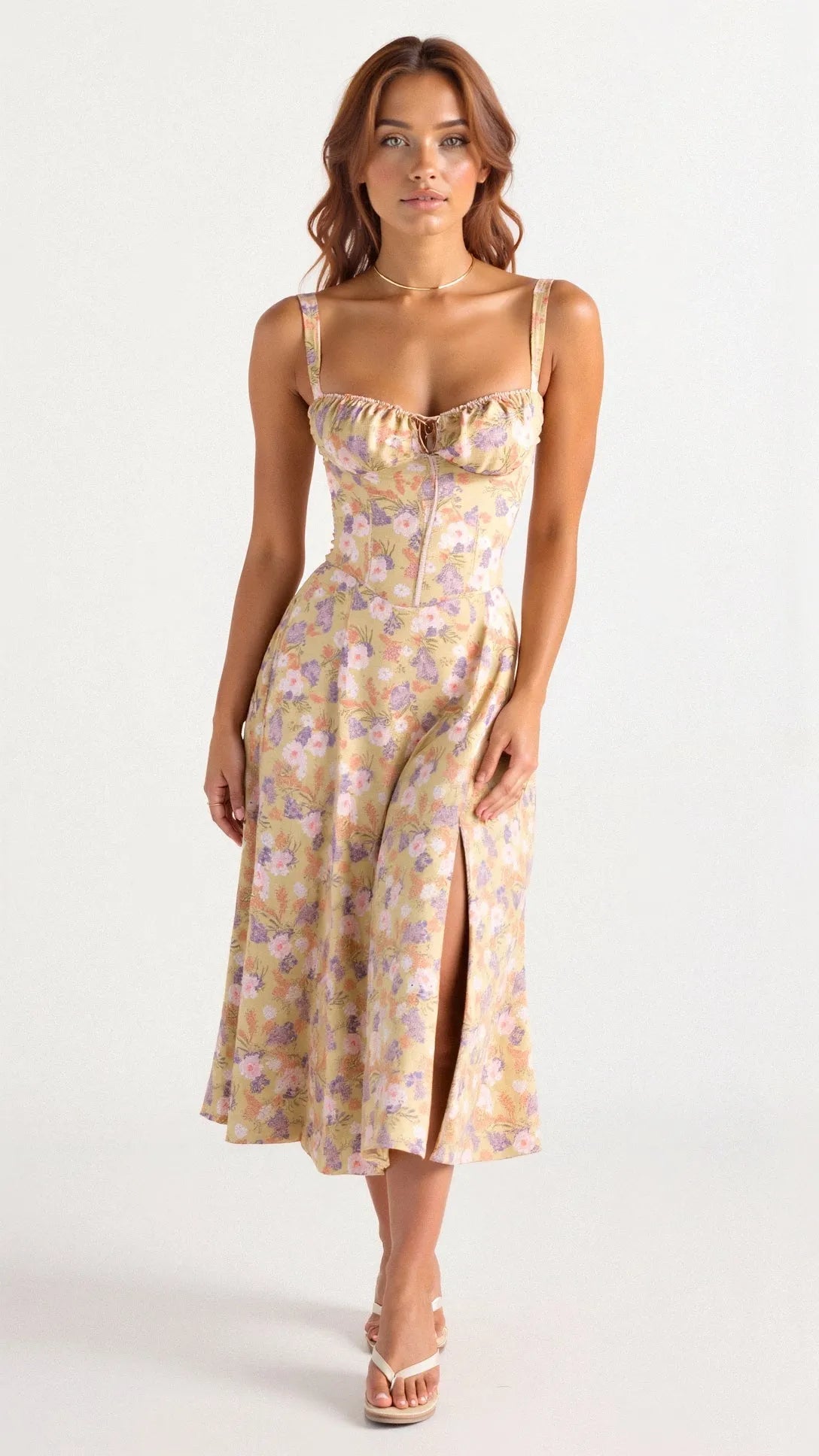 Women's Elegant Sweetheart Neckline Maxi Wedding Guest Dress with Slit