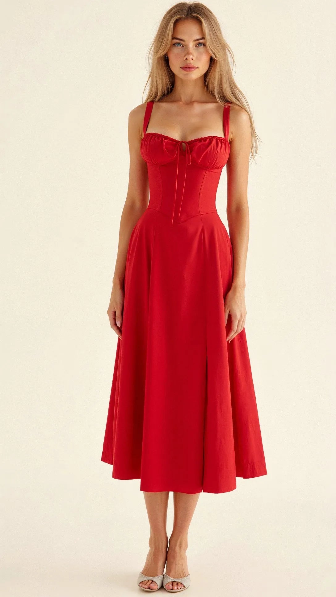 Women's Elegant Sweetheart Neckline Maxi Wedding Guest Dress with Slit