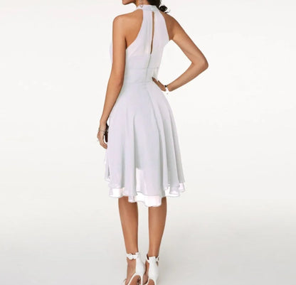 Women’s Elegant Tiered Midi Wedding Guest Dress with Halter Neck