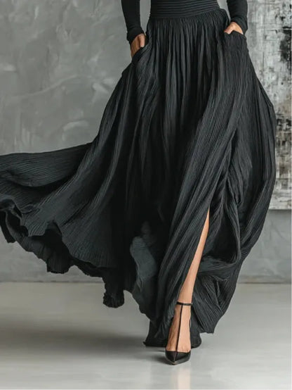 Women's Elegant Turtleneck Maxi Wedding Guest Dress with Long Sleeve