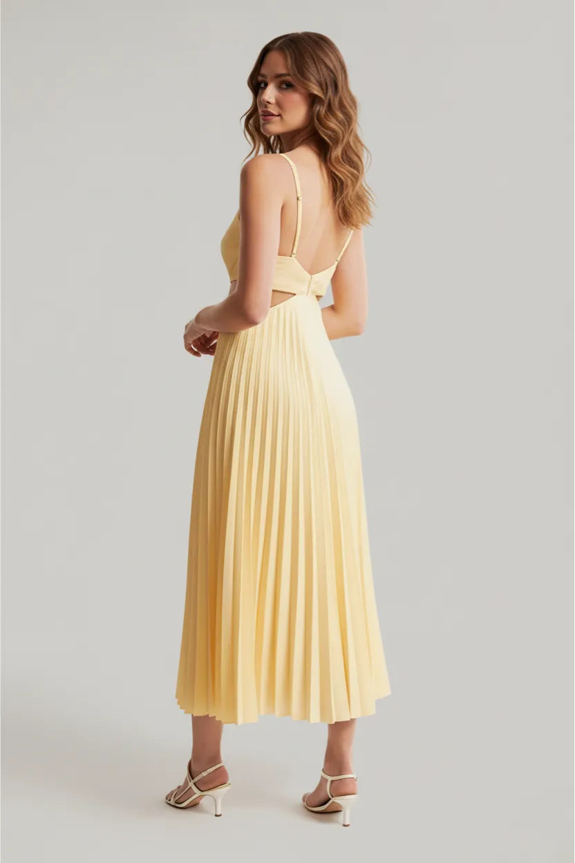 Women's Elegant V-Neck Midi Wedding Guest Dress with Cut Out