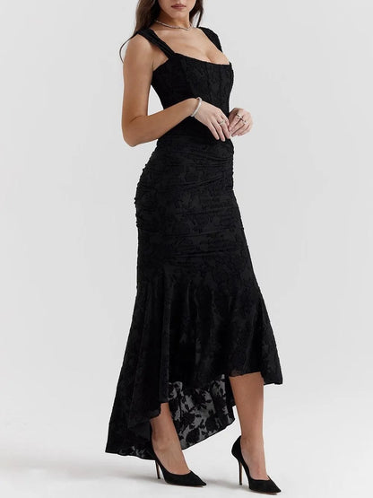 Women’s Elegant Vintage Maxi Wedding Guest Dress with Square Neck