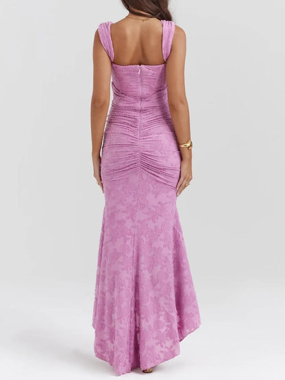 Women’s Elegant Vintage Maxi Wedding Guest Dress with Square Neck