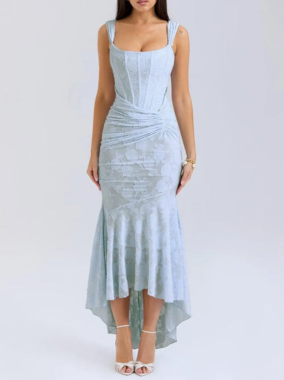 Women’s Elegant Vintage Maxi Wedding Guest Dress with Square Neck