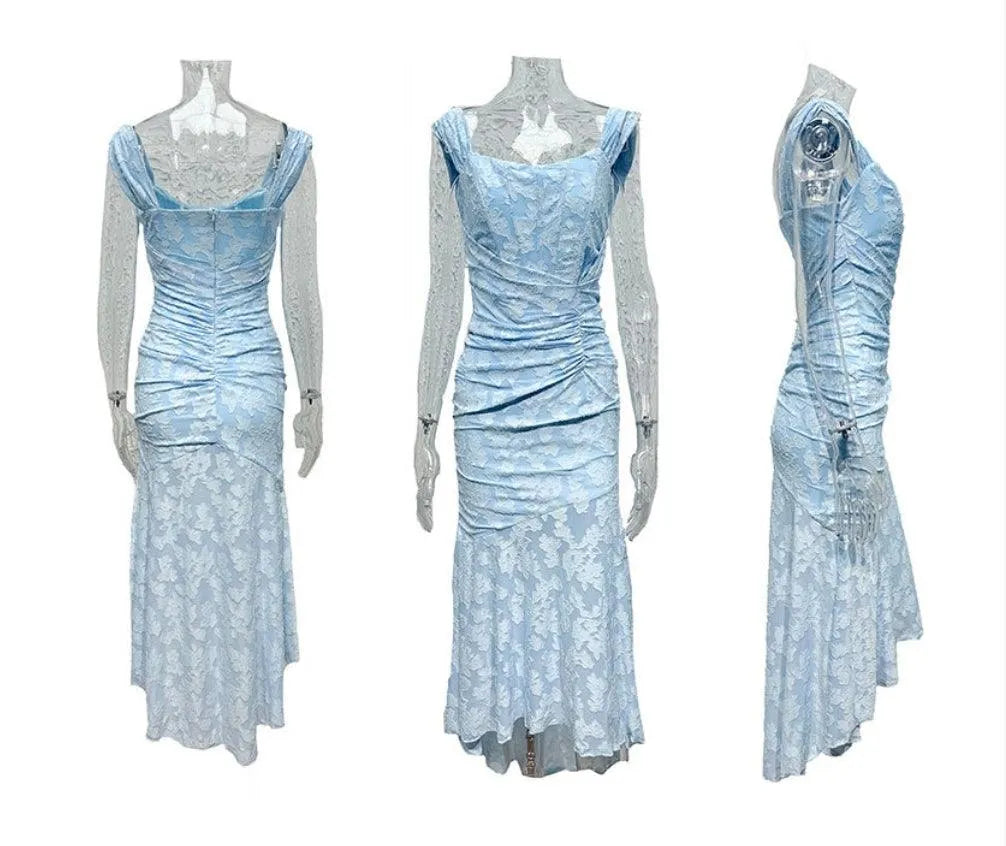 Women’s Elegant Vintage Maxi Wedding Guest Dress with Square Neck