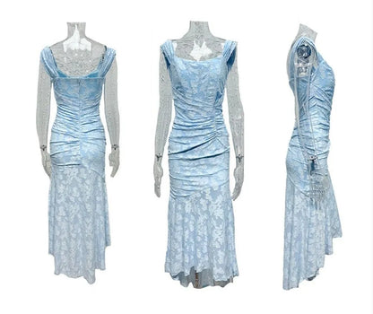 Women’s Elegant Vintage Maxi Wedding Guest Dress with Square Neck