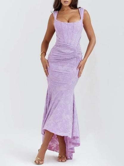 Women’s Elegant Vintage Maxi Wedding Guest Dress with Square Neck