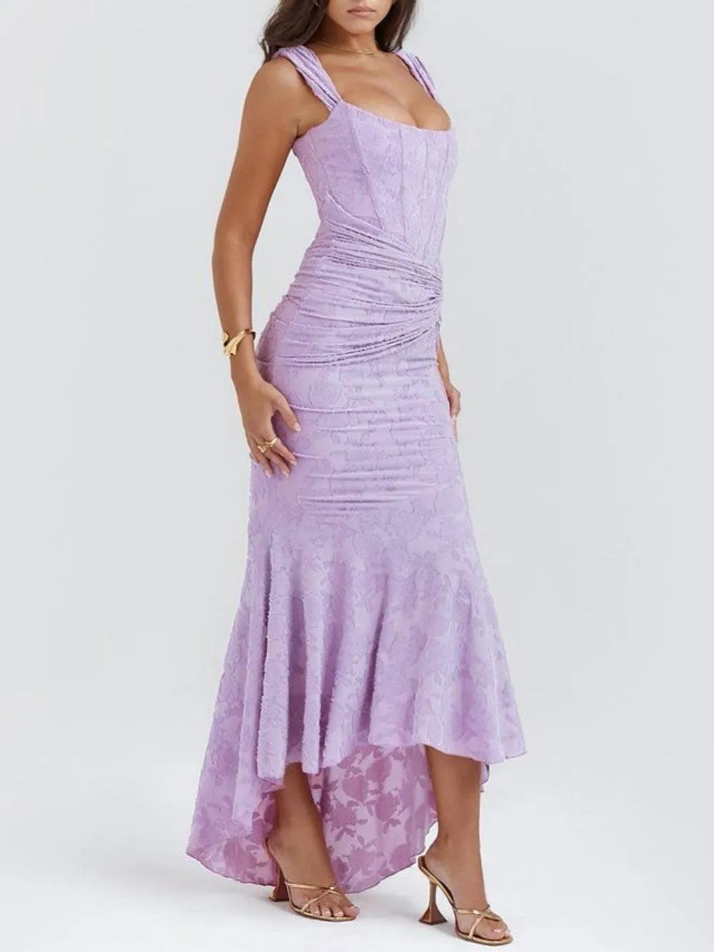 Women’s Elegant Vintage Maxi Wedding Guest Dress with Square Neck