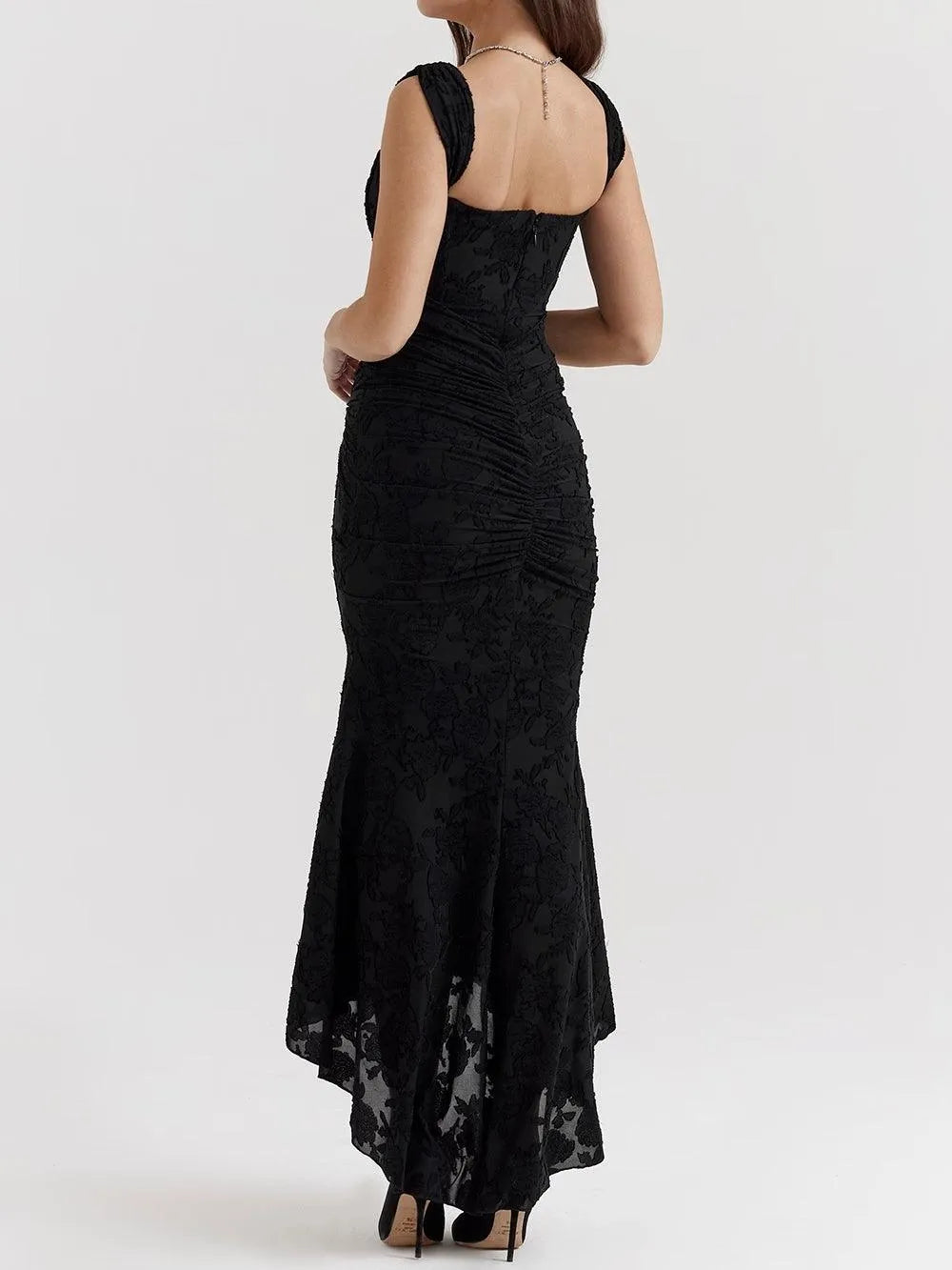 Women’s Elegant Vintage Maxi Wedding Guest Dress with Square Neck