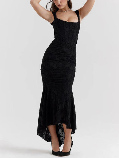 Women’s Elegant Vintage Maxi Wedding Guest Dress with Square Neck