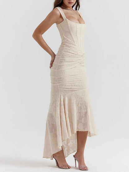 Women’s Elegant Vintage Maxi Wedding Guest Dress with Square Neck