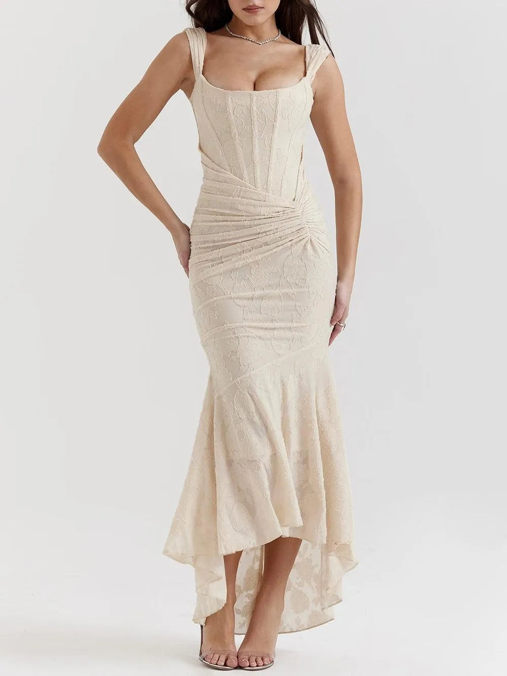 Women’s Elegant Vintage Maxi Wedding Guest Dress with Square Neck