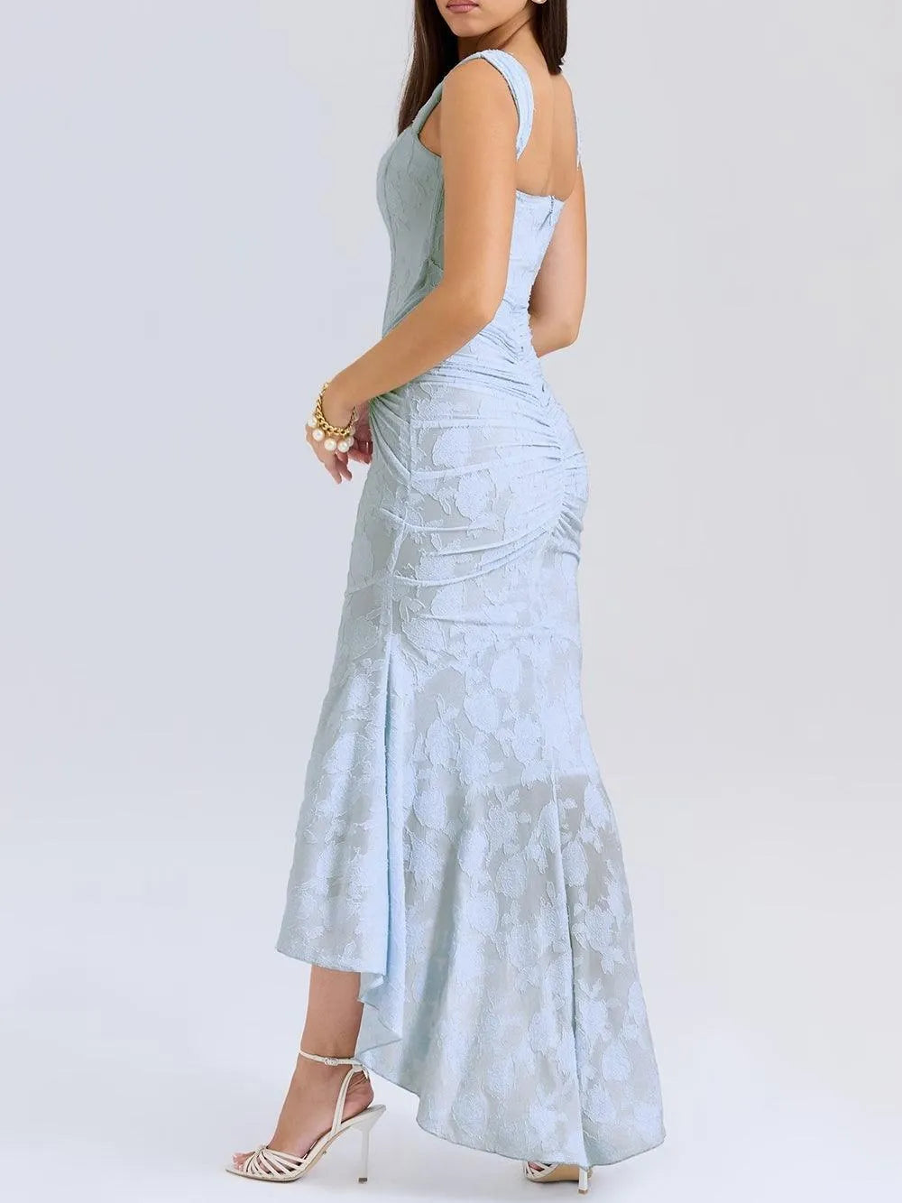 Women’s Elegant Vintage Maxi Wedding Guest Dress with Square Neck