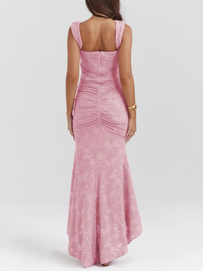 Women’s Elegant Vintage Maxi Wedding Guest Dress with Square Neck