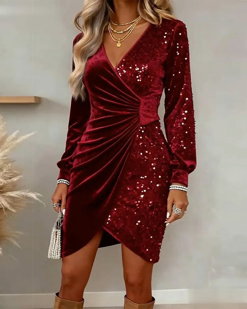 Women's Evening Mini Cocktail Dress with Ruched Detail