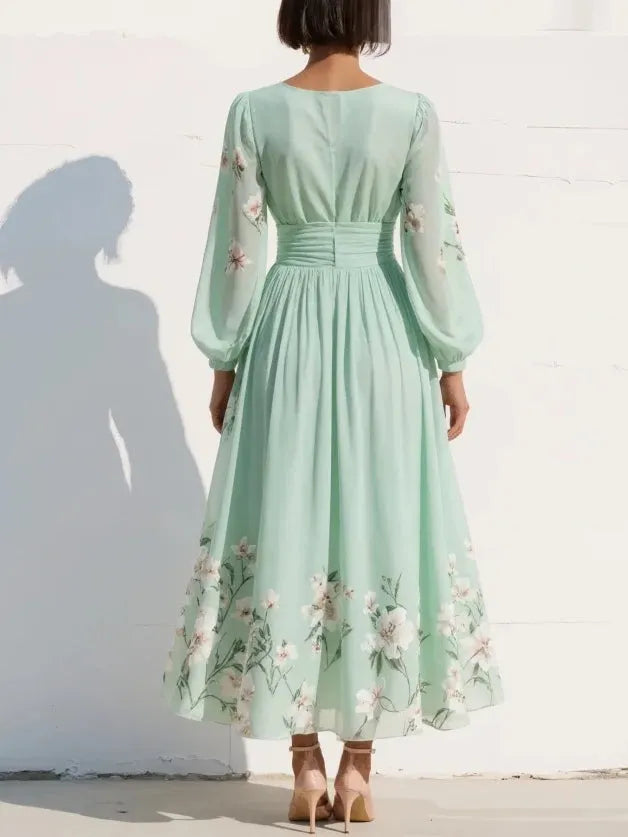 Women's Floral A-Line Maxi Wedding Guest Dress with V-Neck