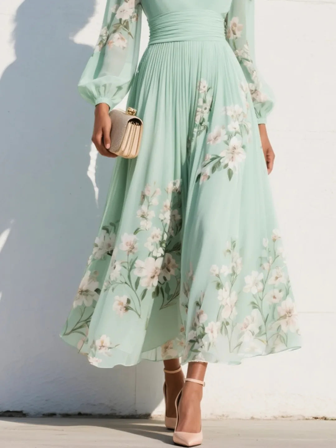 Women's Floral A-Line Maxi Wedding Guest Dress with V-Neck