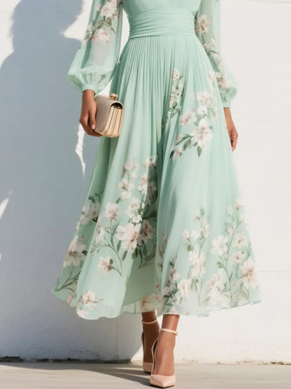 Women's Floral A-Line Maxi Wedding Guest Dress with V-Neck