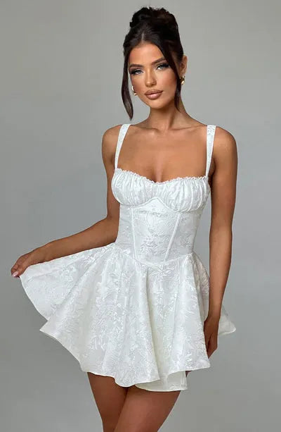 Women’s Floral Corset Mini Cocktail Dress with Bow