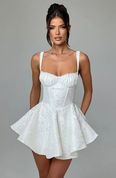 Women’s Floral Corset Mini Cocktail Dress with Bow