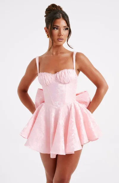 Women’s Floral Corset Mini Cocktail Dress with Bow