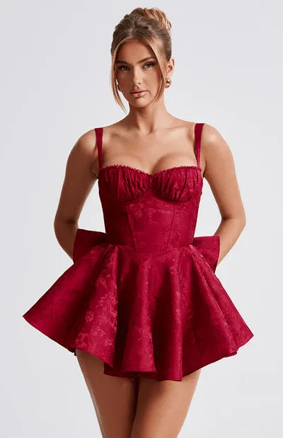 Women’s Floral Corset Mini Cocktail Dress with Bow