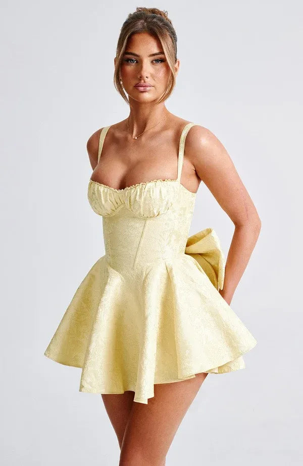 Women’s Floral Corset Mini Cocktail Dress with Bow